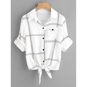 Rolled Sleeve Checked Knot Front Shirt